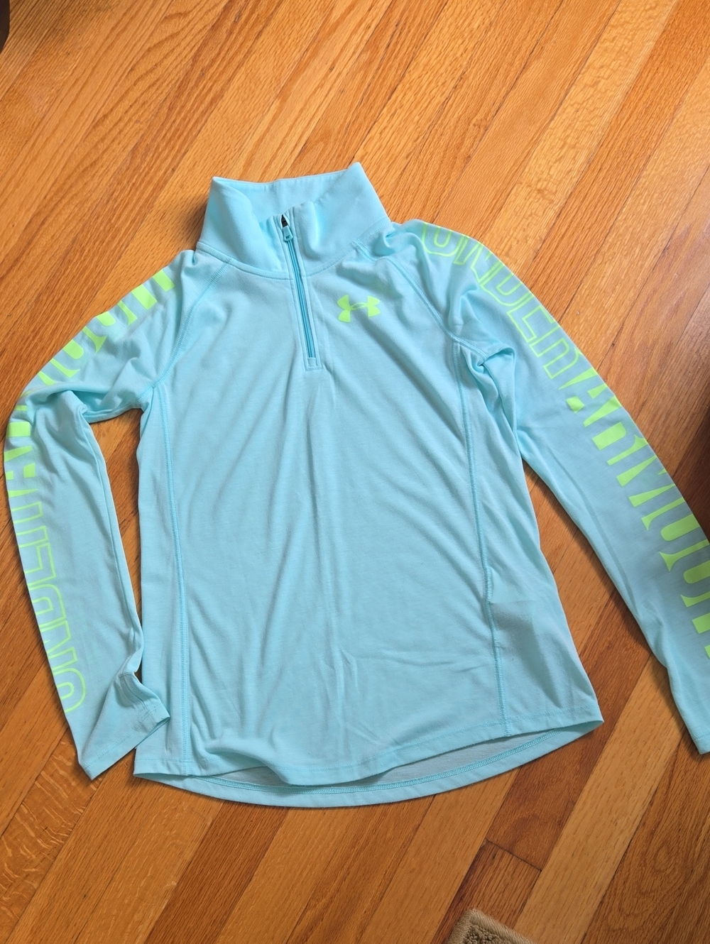 Under Armour Women's Aqua Long Sleeve 1/4 Zip Top with Neon Yellow Accents